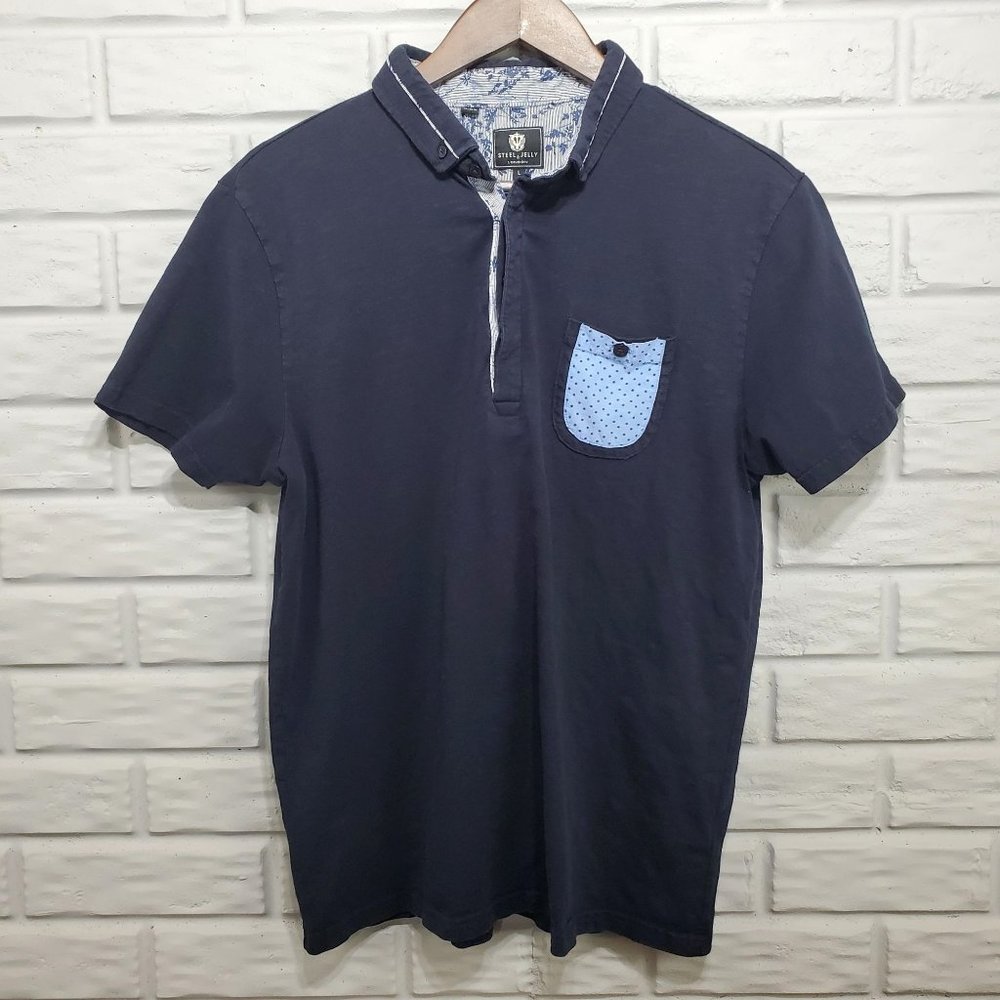 Steel & Jelly Men's Size L Dark Navy Blue Soft Short Sleeve Collared Polo‎ Shirt